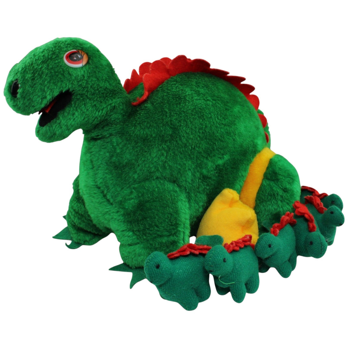 123000014055 Deichmann Mutter & Babys, grüner Dinosaurier mit 6 Babys Kuscheltier Kumpel Leo _Vintage_ Dino Dinosaurier