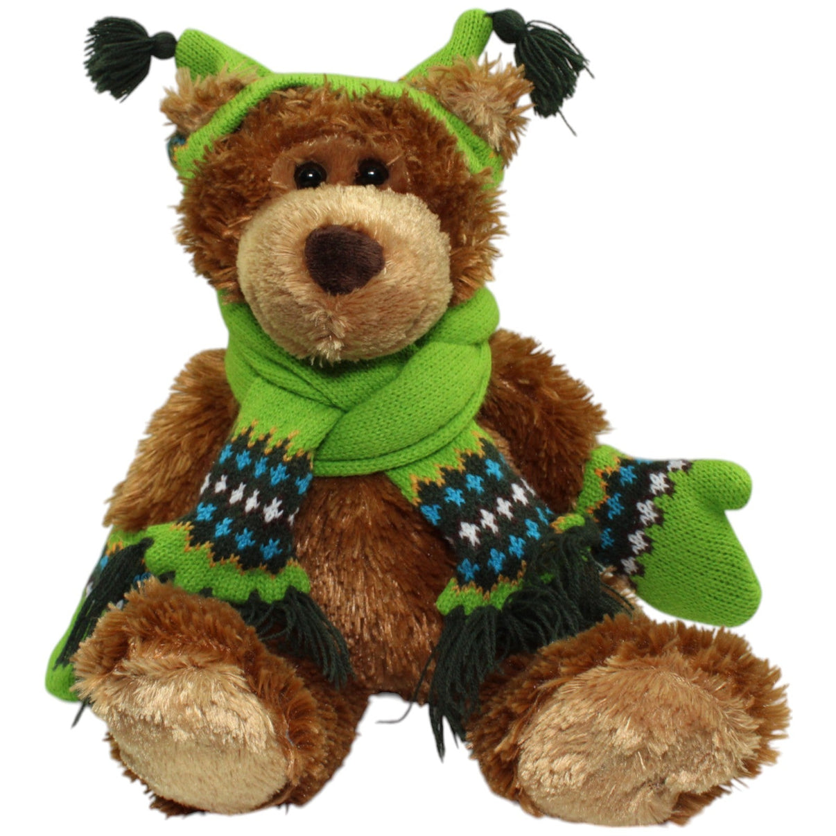 123000014843 Mary Meyer Teddybär mit grüner Mütze, Schal und Handschuhen Kuscheltier Kumpel Leo _Vintage_ Gebraucht Vintage