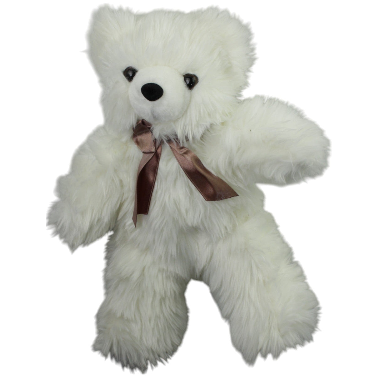 123000014882 Unbekannt Weißer kuscheliger Teddy mit brauner Schleife Kuscheltier Kumpel Leo Gebraucht Teddy Teddybär