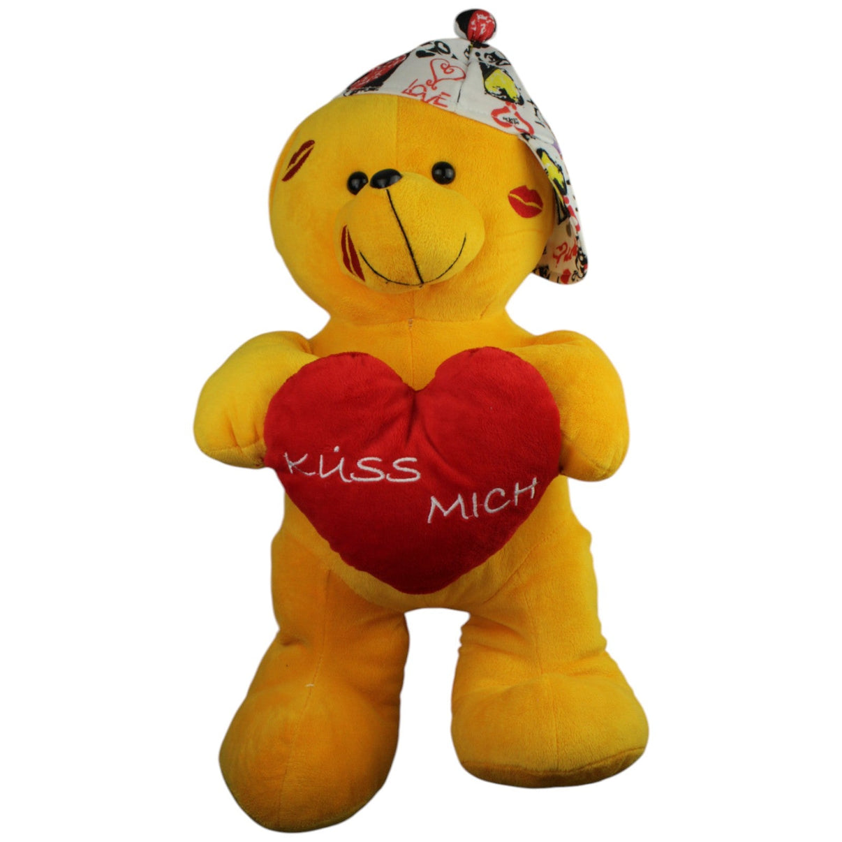 123000014952 Morgenroth Gelber Bär mit Kappe & Herz "KÜSS MICH", XL Kuscheltier Kumpel Leo Gebraucht