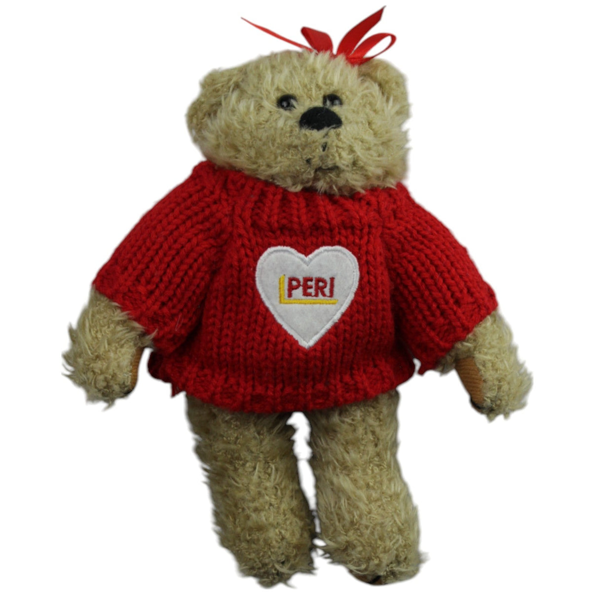 123000015257 PERI Teddybär mit rotem Strickpulli "PERI" Kuscheltier Kumpel Leo Gebraucht Teddy Teddybär