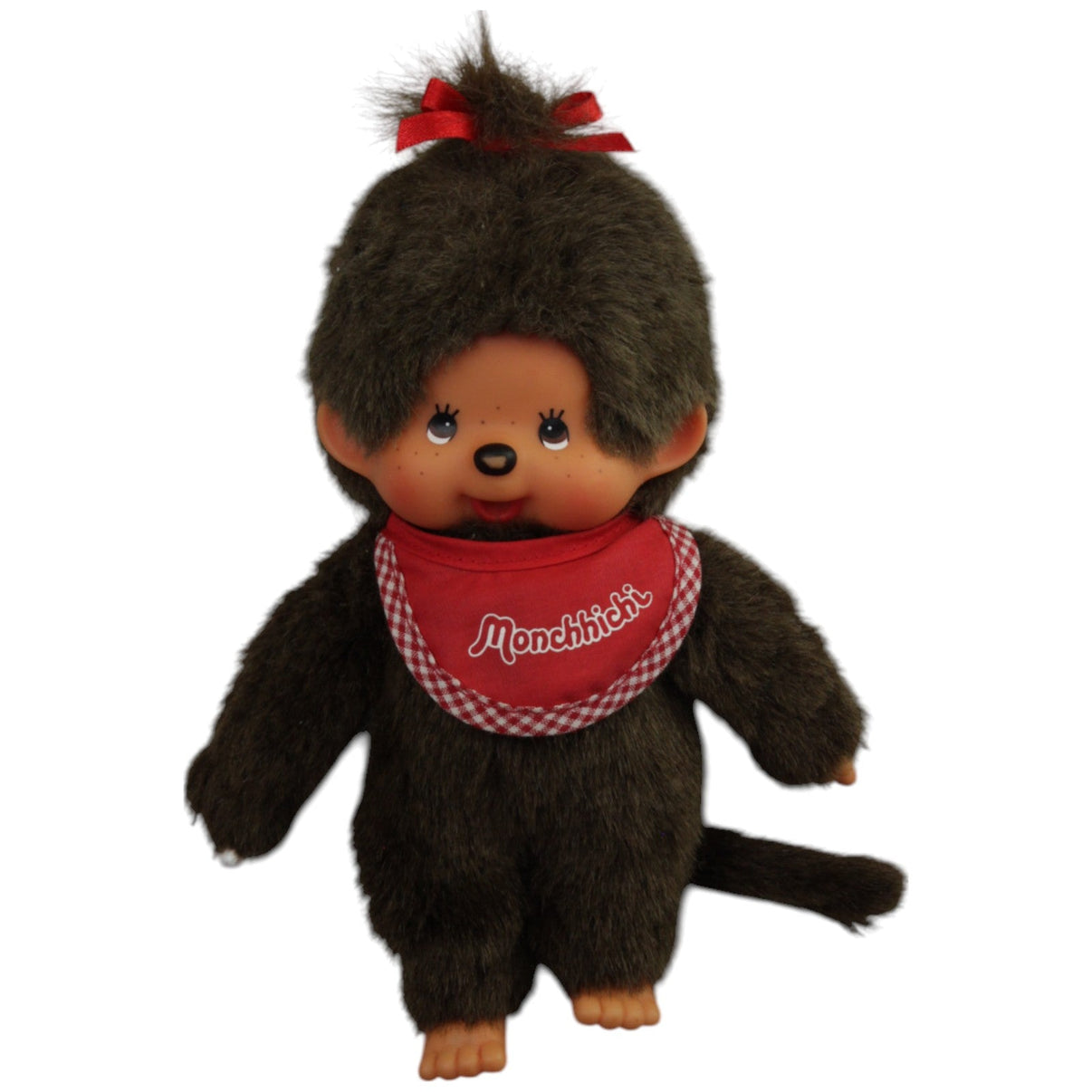 123000015345 Sekiguchi Monchhichi, Mädchen mit Zopf & rotem Latz Kuscheltier Kumpel Leo Affe Gebraucht
