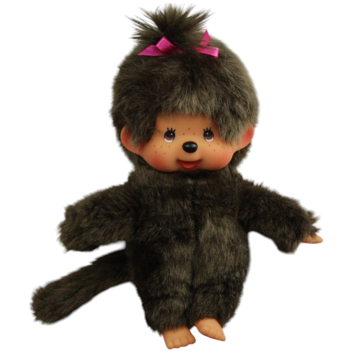 123000015501 Sekiguchi Monchhichi, Mädchen mit Zopf & pinke Schleife Kuscheltier Kumpel Leo Affe Gebraucht