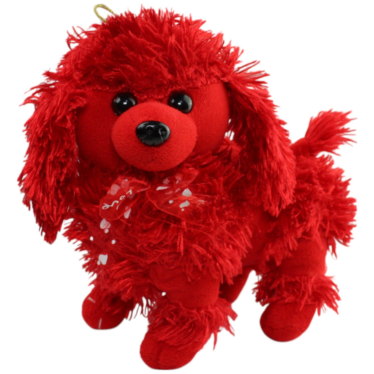 123000015964 Unbekannt Roter Pudel mit Schleife "Love" Kuscheltier Kumpel Leo _Vintage_ Gebraucht Hund