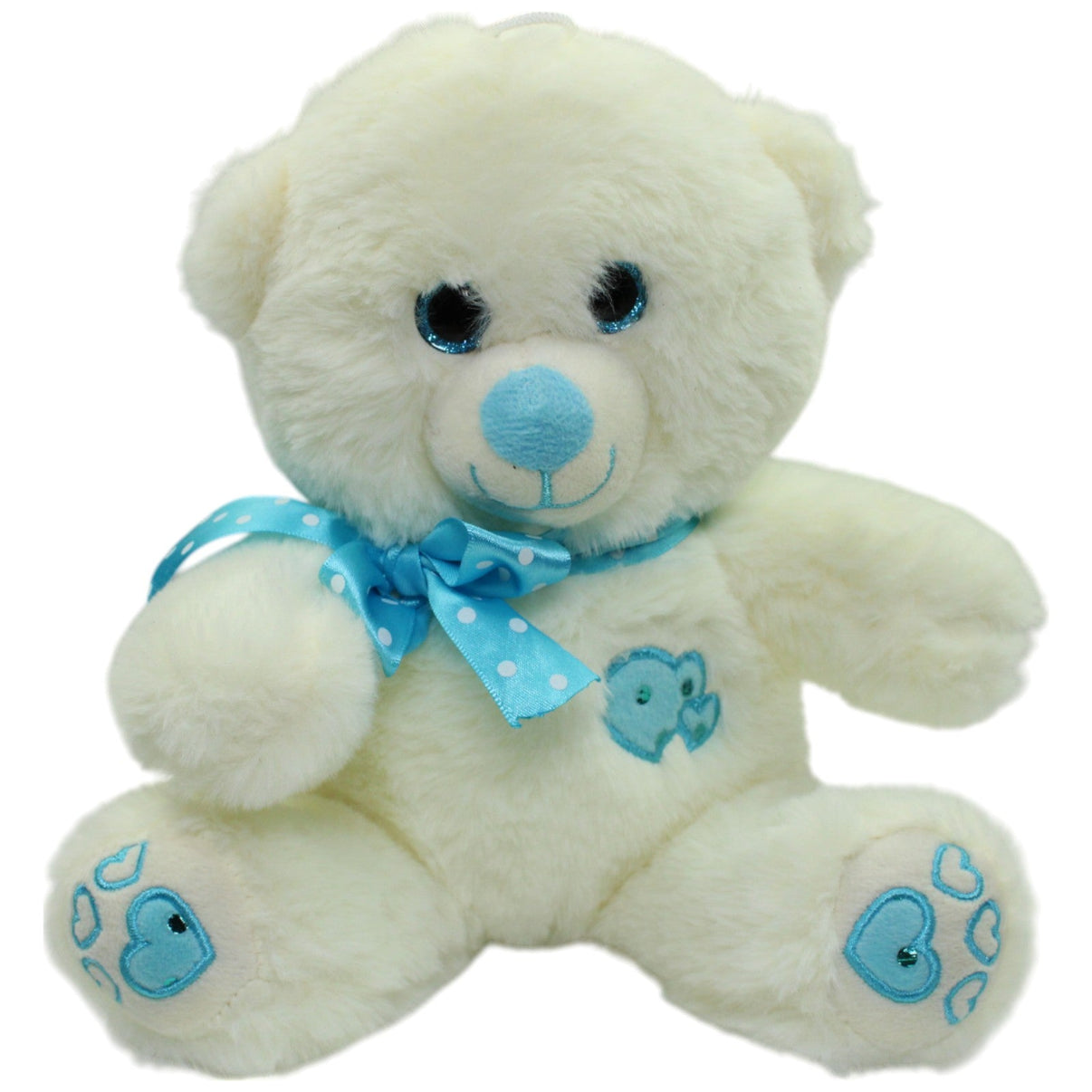 123000016412 Morgenroth Schöner weißer Teddy mit blauer Schleife Kuscheltier Kumpel Leo Gebraucht Teddy Teddybär
