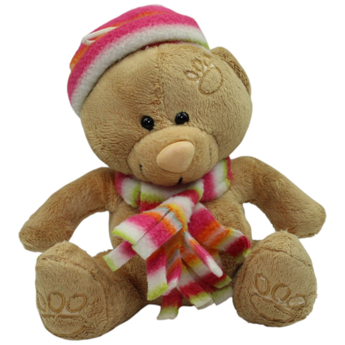 123000016619 ES Gerhardshofen Sitzender Teddy mit buntem Schal & Mütze Kuscheltier Kumpel Leo Gebraucht