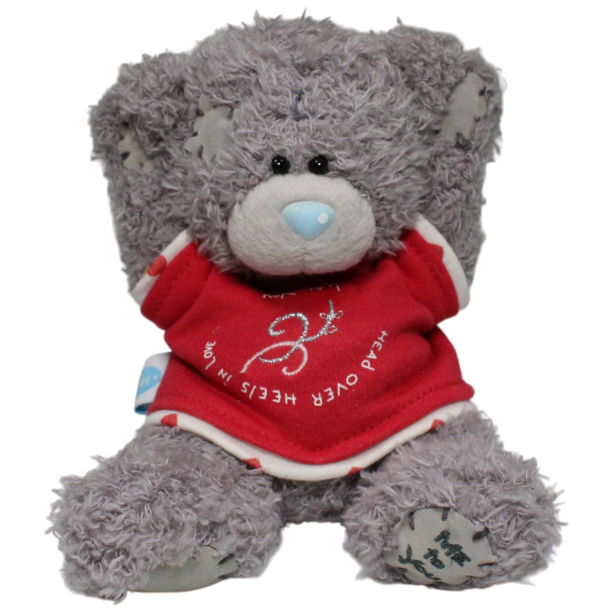123000016790 Carte Blanche Me to You, grauer Teddy mit rotem Shirt "HEAD OVER HEELS IN LOVE WITH YOU" Kuscheltier Kumpel Leo 18cm Gebraucht Grau