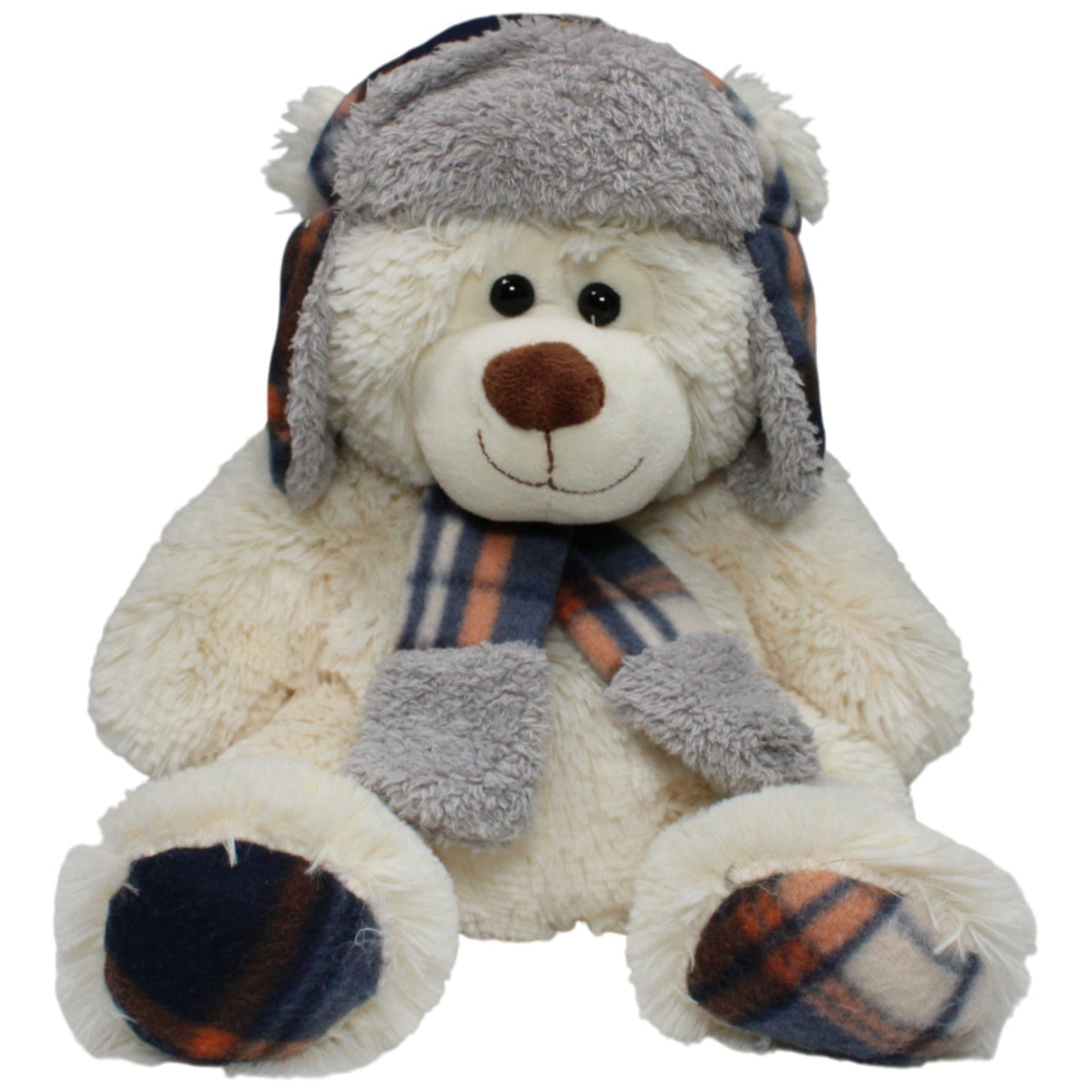 123000017235 Heunec Großer weißer Teddybär mit Mütze und Schal Kuscheltier Kumpel Leo 35cm Blau Gebraucht