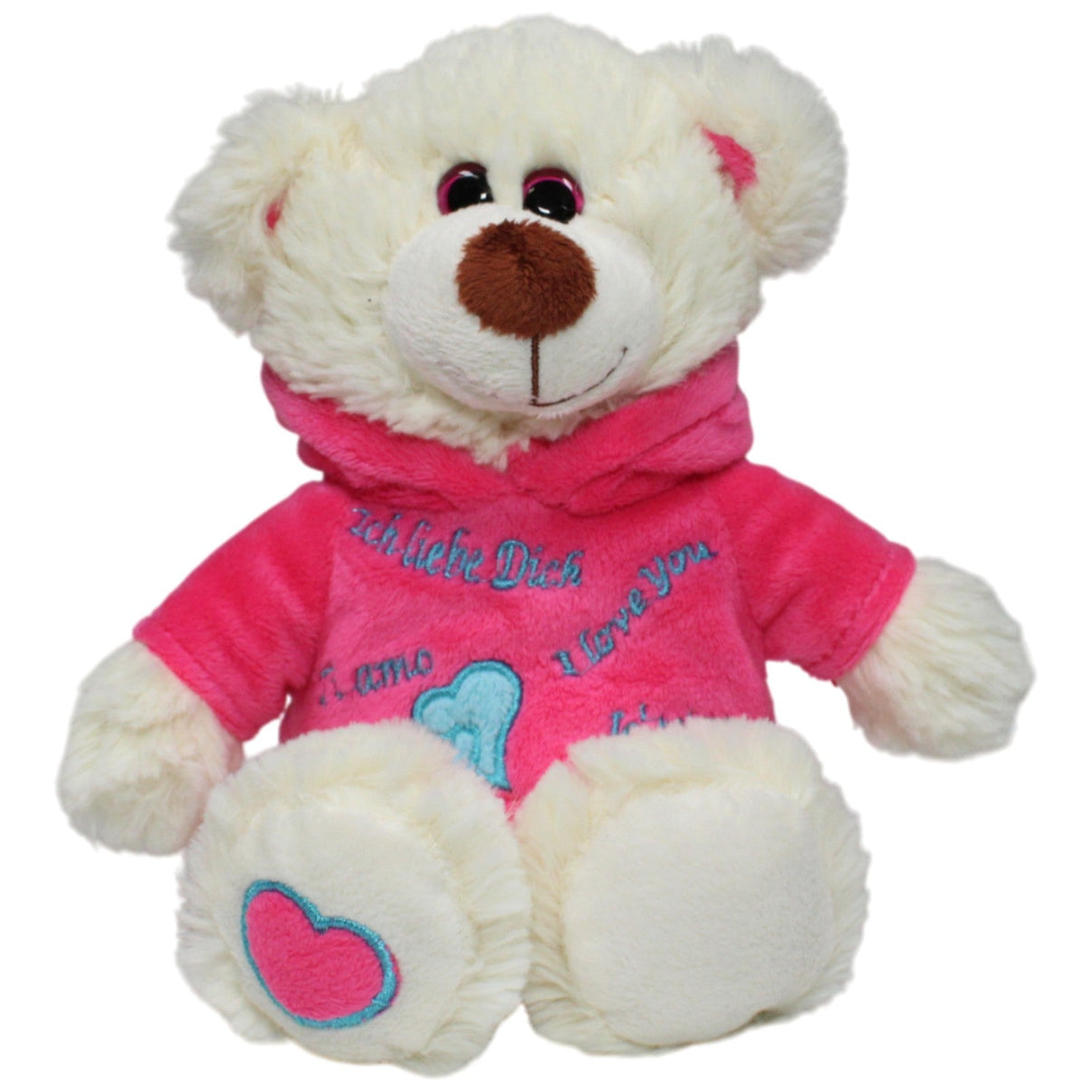 123000017236 Morgenroth Schöner weißer Teddy mit pinkem Hoodie "Ich liebe Dich" Kuscheltier Kumpel Leo 25cm Gebraucht Kuscheltier
