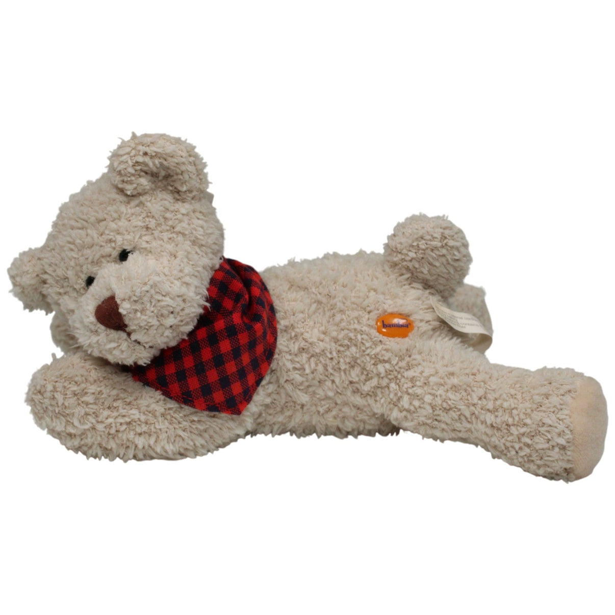 123000017273 Bambia Teddybär mit rotem Halstuch, liegend Kuscheltier Kumpel Leo 21cm Beige Kuscheltier