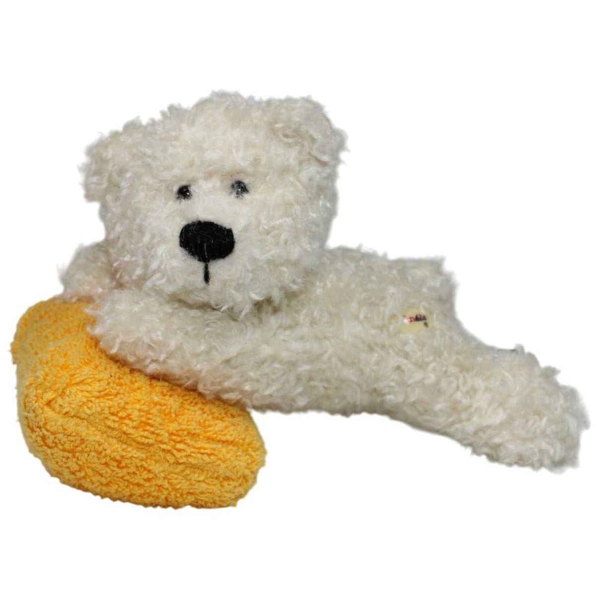 123000017378 Sunkid Süßer Teddybär auf gelbem Kissen Kuscheltier Kumpel Leo 18cm _Vintage_ Gebraucht