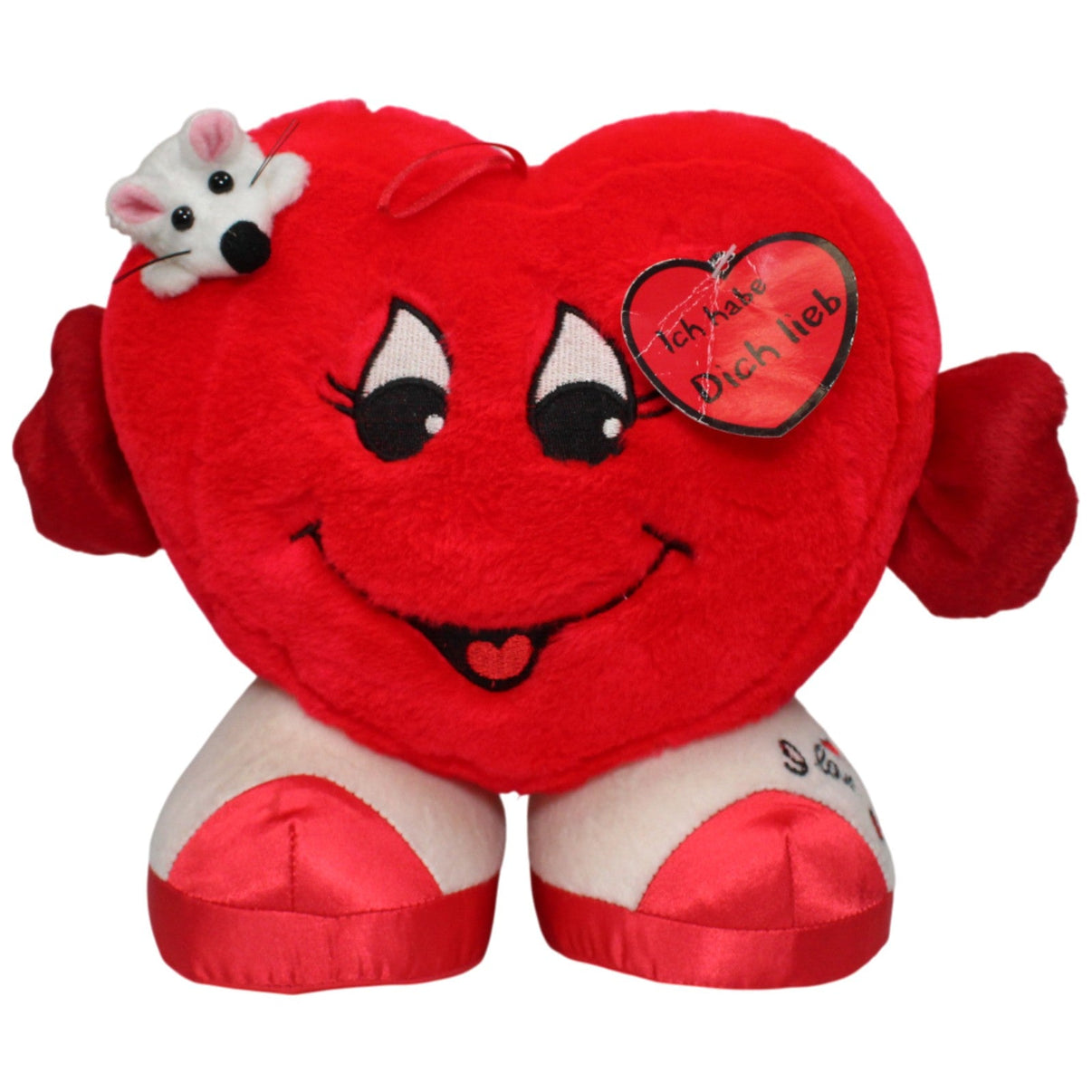 123000017599 Uni - Toys Rotes Herz mit weißer Maus Plüschfigur Kumpel Leo 20cm _Vintage_ Gebraucht