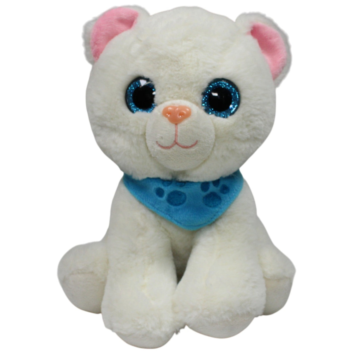 123000017664 Landahl & Baumann Weiße Katze mit Glitzeraugen & blauem Halstuch Kuscheltier Kumpel Leo 25cm Blau Gebraucht