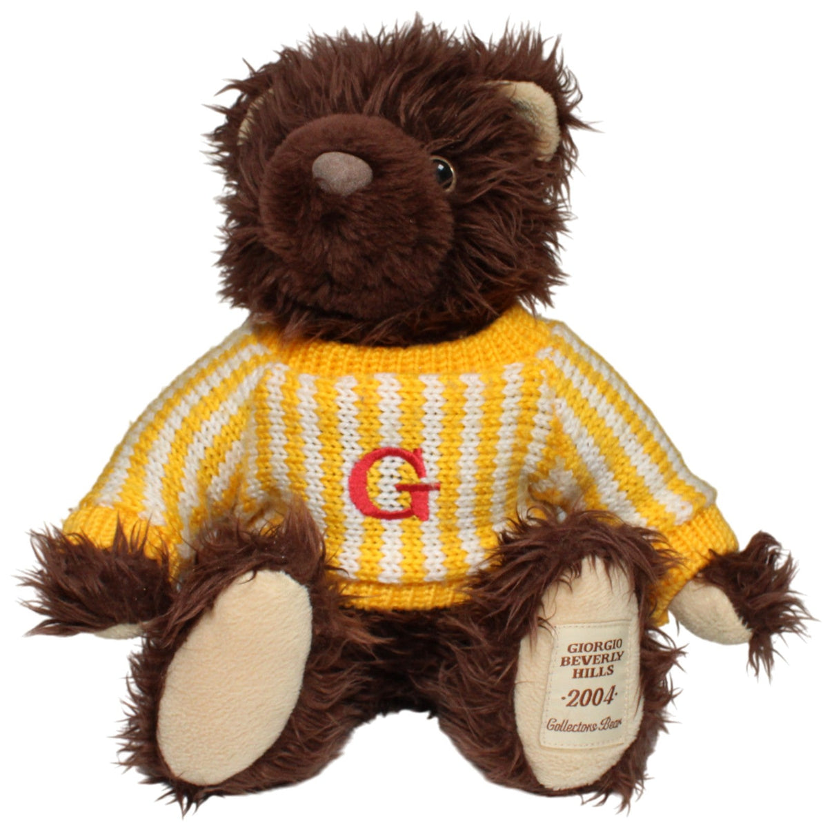 123000017673 Giorgio Beverly Hills Collectors Bear 2004, Teddy mit Strickpulli "G" Kuscheltier Kumpel Leo 30cm _Vintage_ Braun