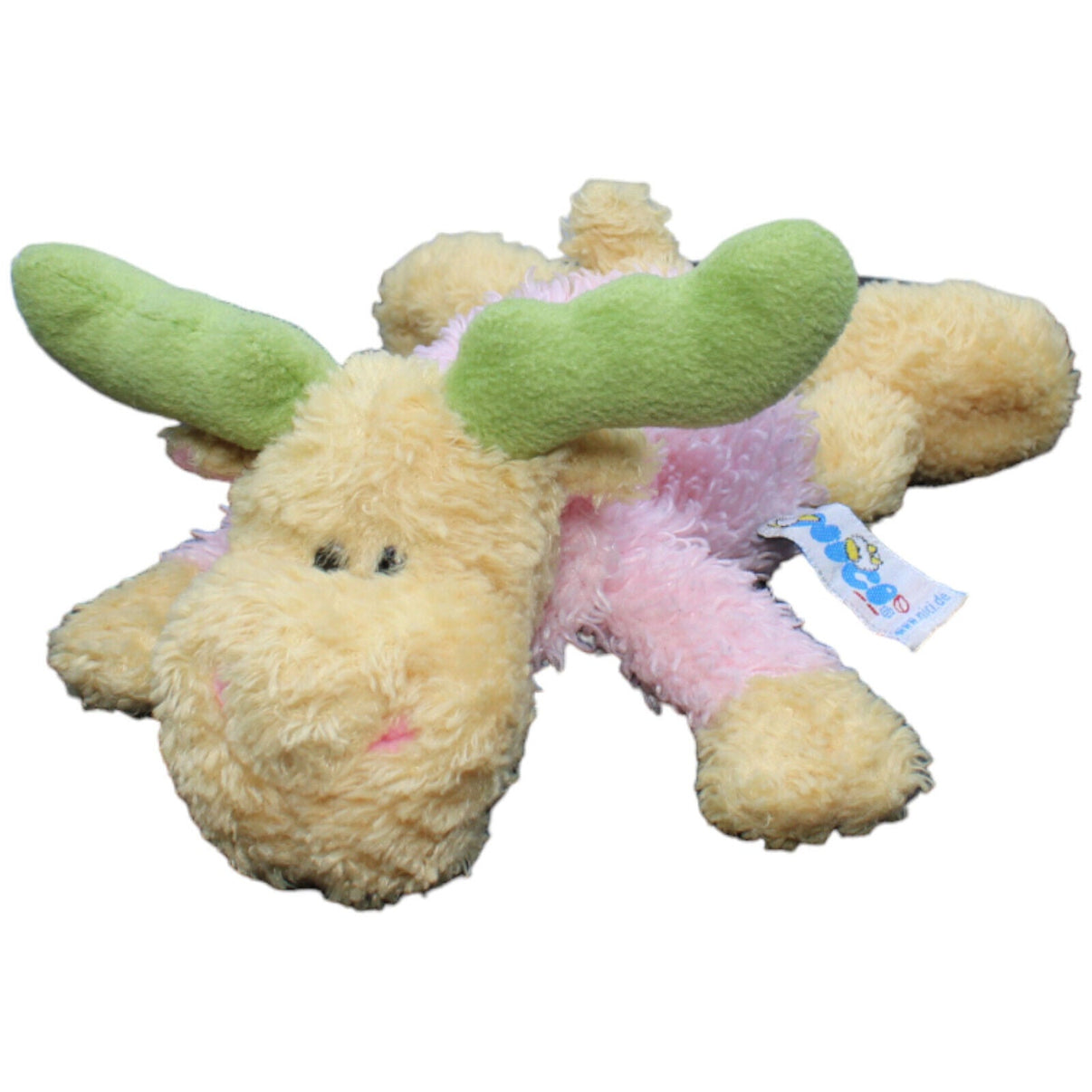 1232229 NICI Vintage Elch mit rosa Pullover, liegend Kuscheltier Kumpel Leo Gebraucht