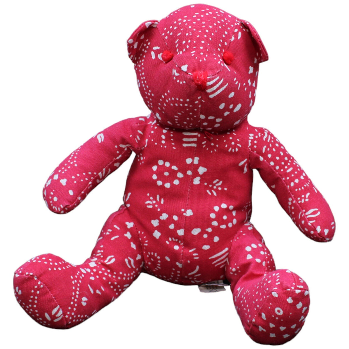 1232446 Isabel Derroisné Teddybär mit Muster, rot Kuscheltier Kumpel Leo Gebraucht