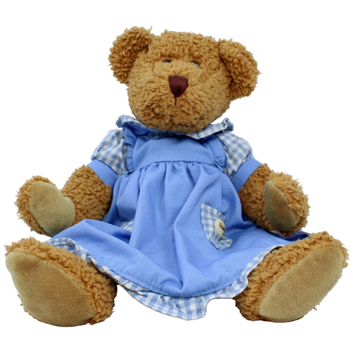 123718 Sunkid Vintage Teddybär in blauem Kleid, sitzend Kuscheltier Kumpel Leo Gebraucht