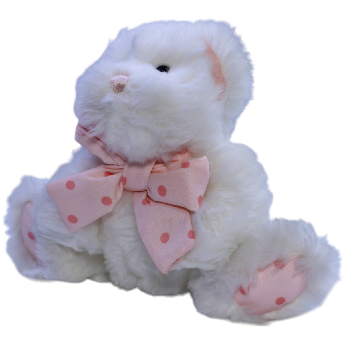 123000012712 Wholesale Merchandisers Süßer Teddybär mit rosa Schleife, weiß Kuscheltier Kumpel Leo Gebraucht Teddy Teddybär