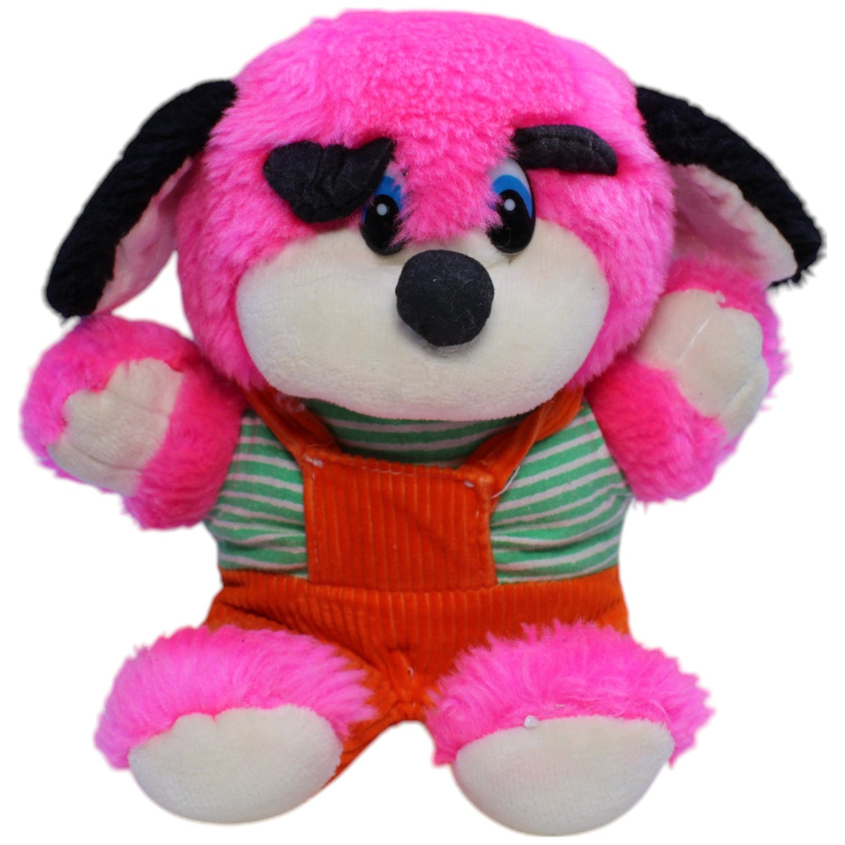 123000013279 Linda Pinker Hund mit oranger Latzhose Kuscheltier Kumpel Leo Gebraucht Vintage