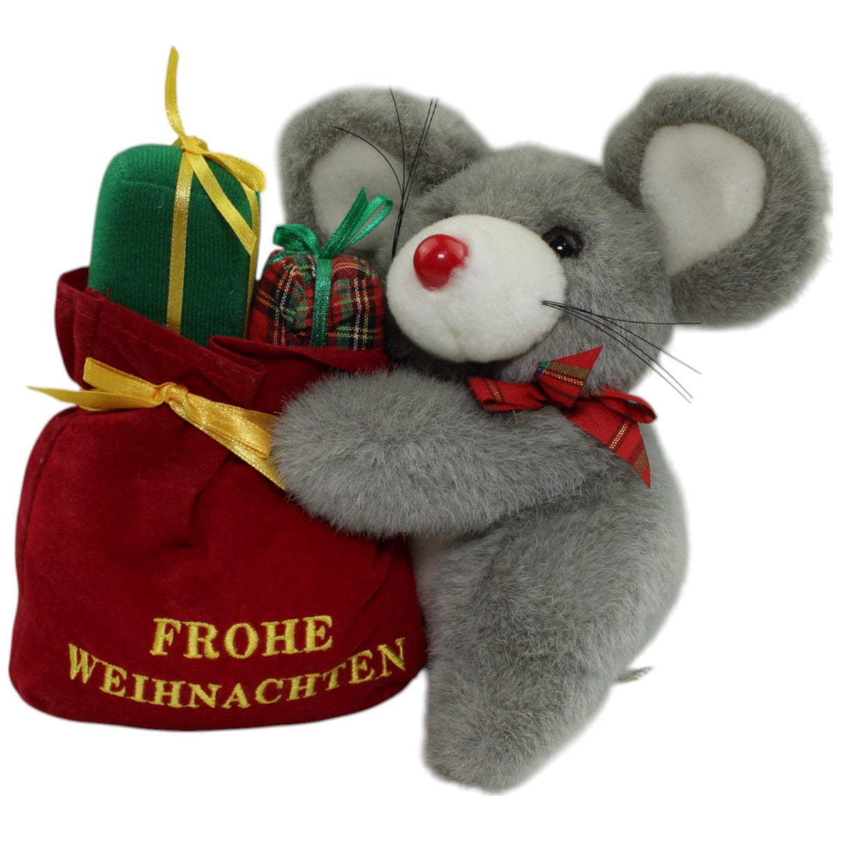 123000013881 Fernost Importe Geiss Süße Maus mit Geschenkesack "Frohe Weihnachten" Kuscheltier Kumpel Leo _Vintage_ Gebraucht Vintage