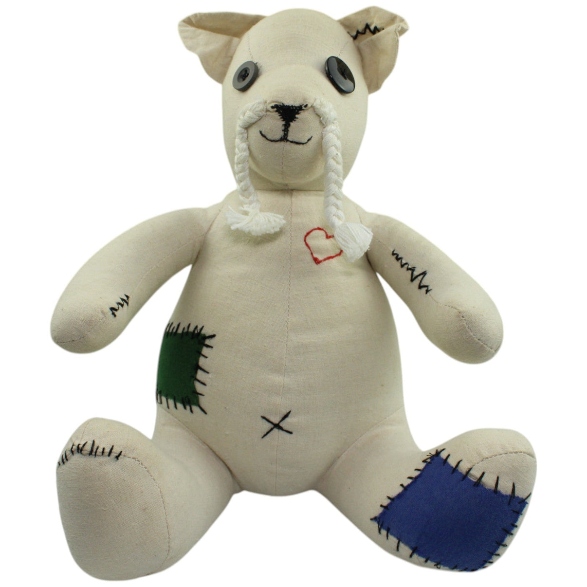 123000014025 Unbekannt Patchwork Katze mit Knopfaugen, sitzend Kuscheltier Kumpel Leo Gebraucht