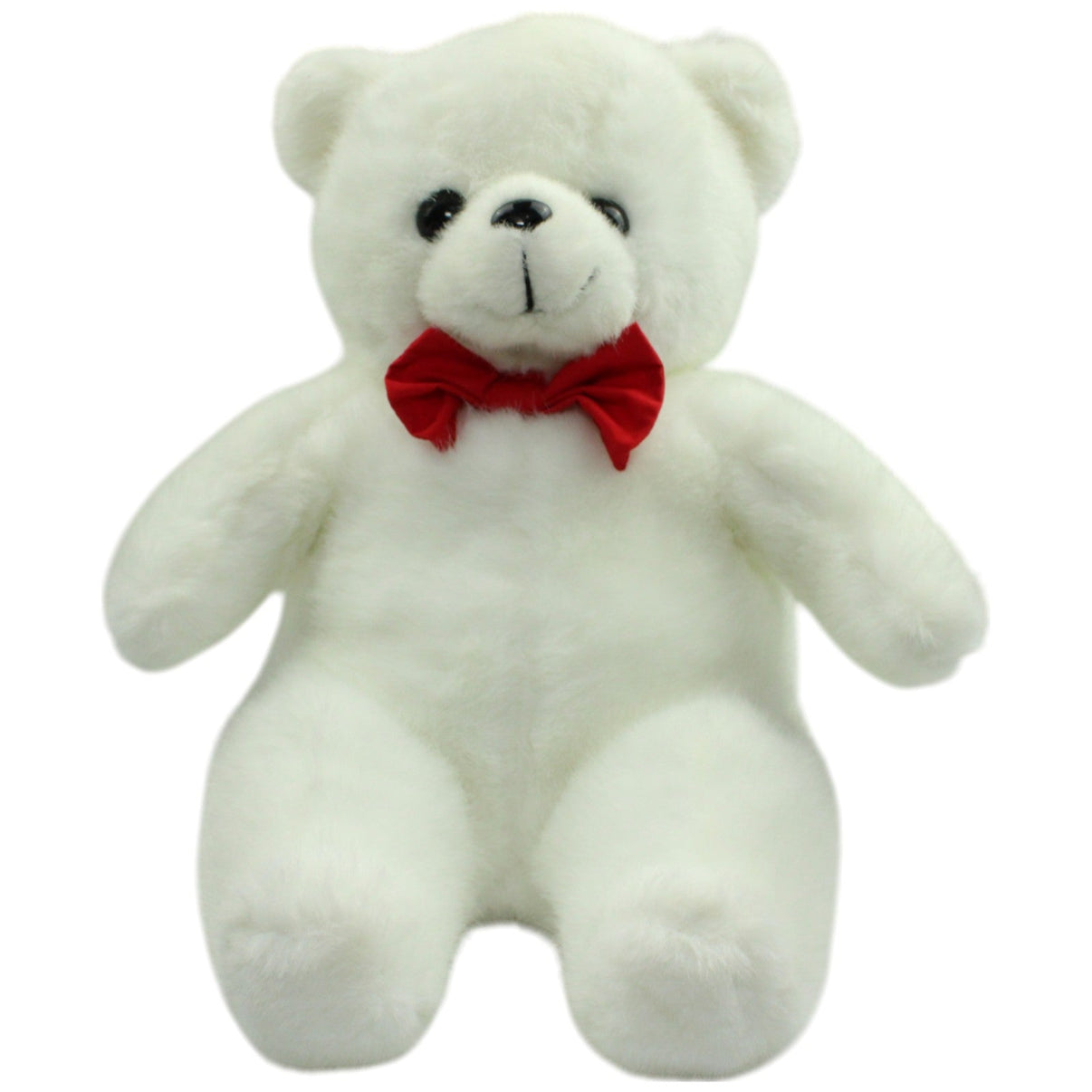 123000014533 Unbekannt Weißer Teddy mit roter Fliege, sitzend Kuscheltier Kumpel Leo Gebraucht Teddy Teddybär