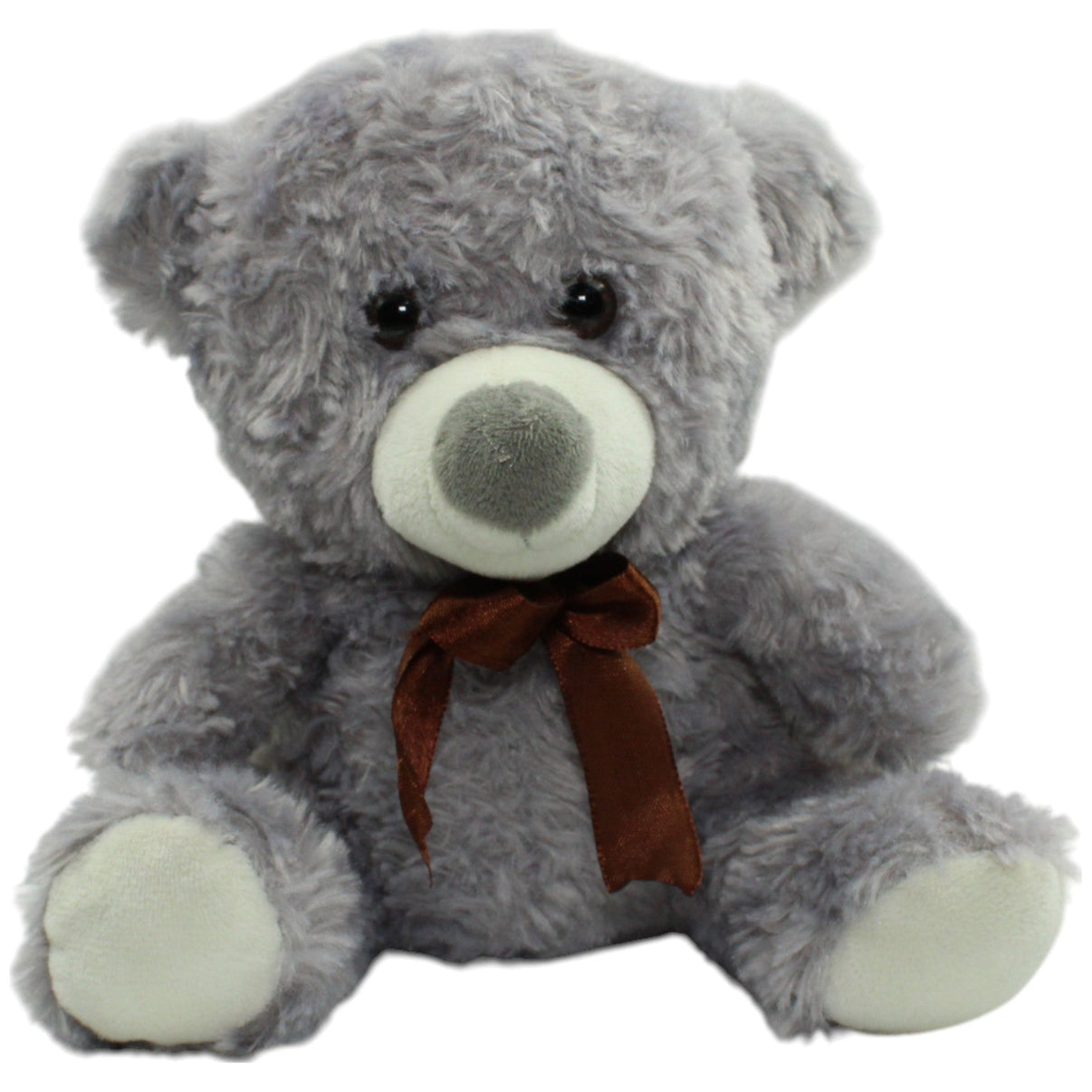 123000014548 Unbekannt Grauer Teddy mit brauner Schleife, sitzend Kuscheltier Kumpel Leo Gebraucht Teddy Teddybär