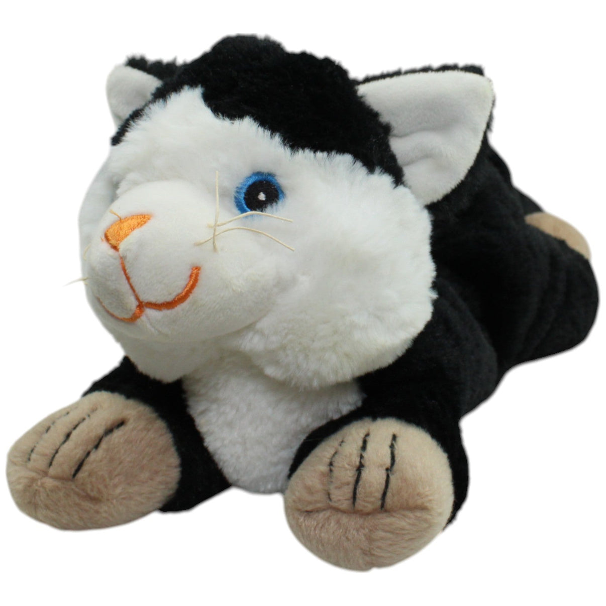 123000014703 Habibi Plush Süße liegende Katze, schwarz - weiß Wärmestofftier Kumpel Leo Gebraucht