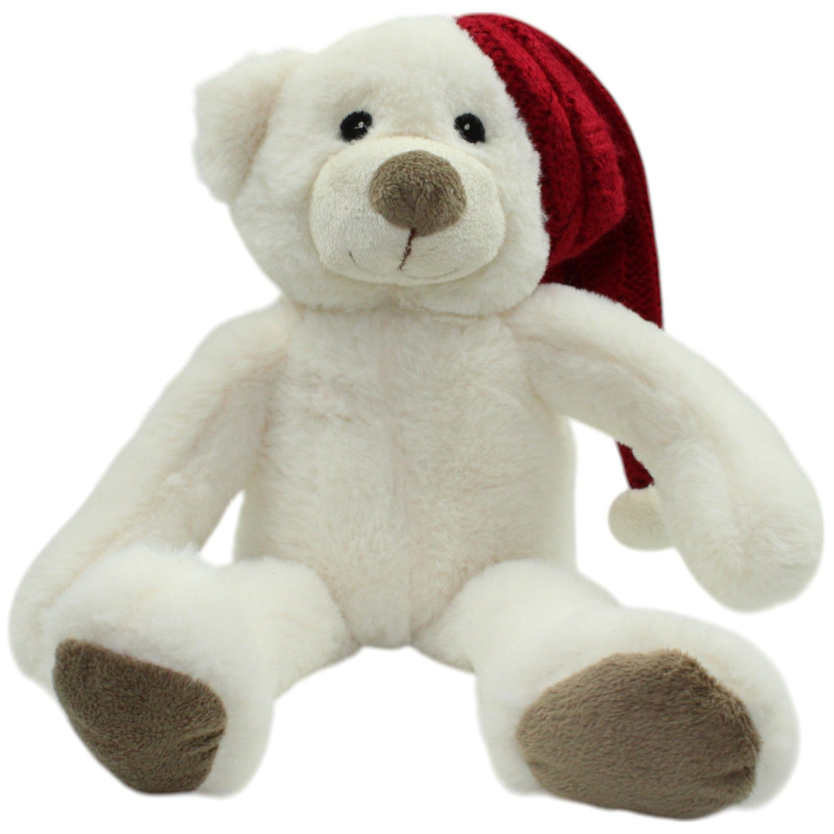 123000014836 Unbekannt Weißer Teddy mit roter Zipfelmütze Kuscheltier Kumpel Leo Gebraucht Teddy Teddybär