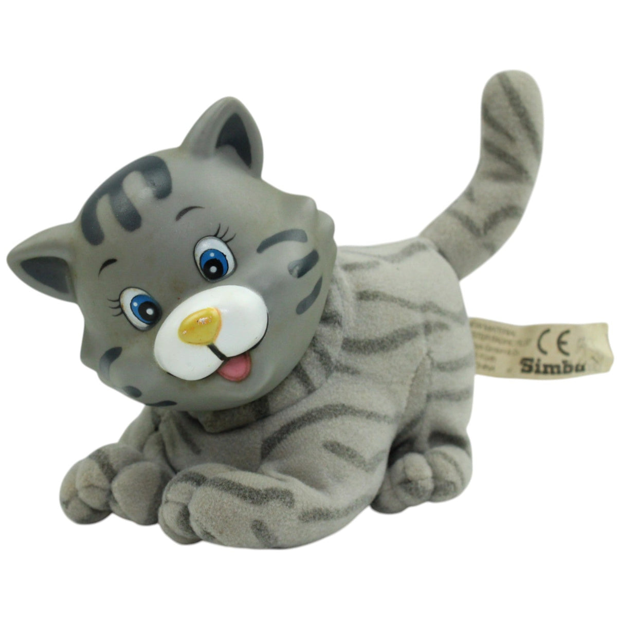 123000014864 Simba Graue Katze mit drehbarem Plastikkopf Kuscheltier Kumpel Leo _Vintage_ Gebraucht Vintage