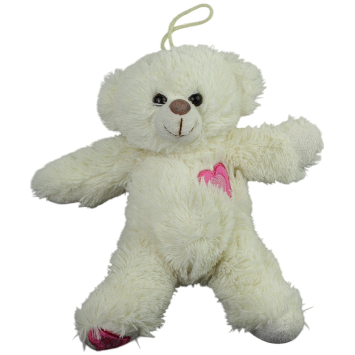 123000014883 Paul Import Weißer zotteliger Bär mit Herzen Kuscheltier Kumpel Leo Gebraucht Teddy Teddybär