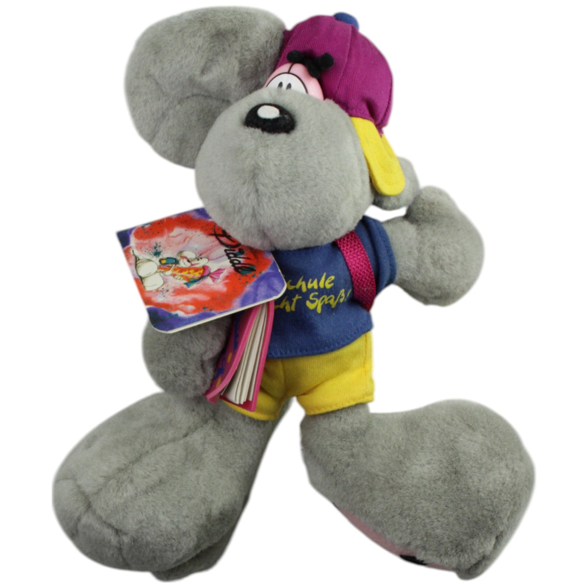 123000015105 Diddl Grauer Diddl - Maus Schüler mit Rucksack und Buch 1999 Plüschfigur Kumpel Leo _Vintage_ Gebraucht Vintage