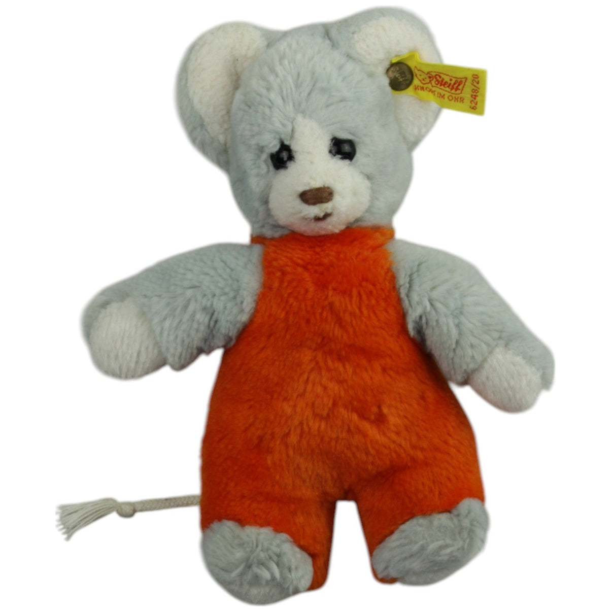 123000015109 Steiff Maus in orangem Einteiler (6248/20) Kuscheltier Kumpel Leo _Vintage_ Gebraucht Vintage