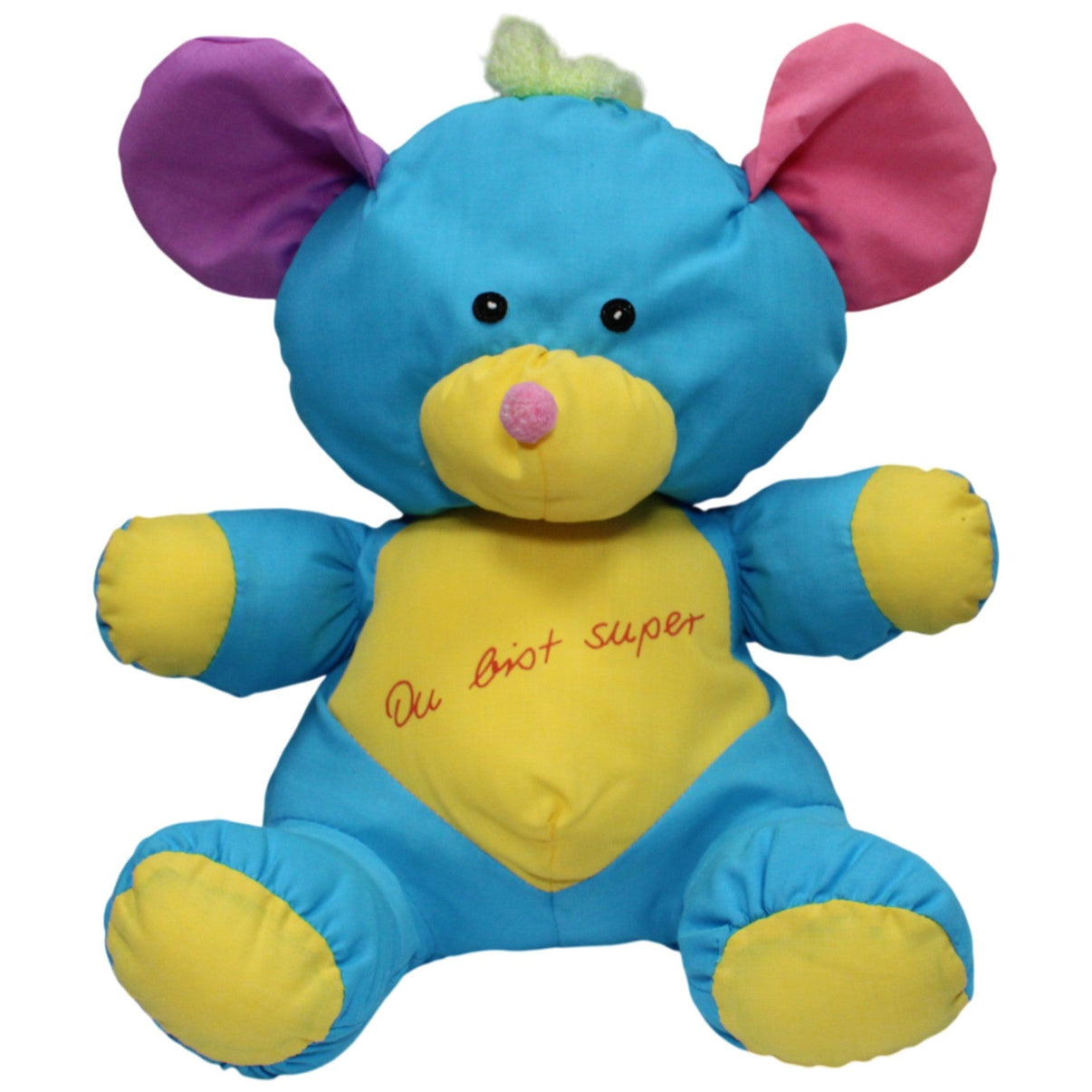 123000015159 GEGU Knautschi, blaue Maus "Du bist super" Kuscheltier Kumpel Leo 35cm _Vintage_ Blau