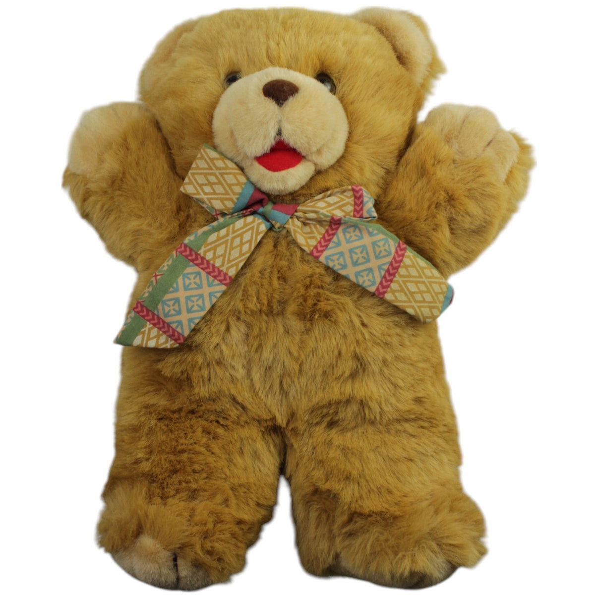 123000015201 Euro Souvenirs Großer Teddy mit bunter Schleife, hellbraun Kuscheltier Kumpel Leo Gebraucht