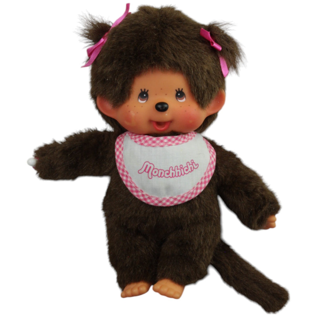 123000015342 Sekiguchi Monchhichi, Mädchen mit Zöpfen & Latz Kuscheltier Kumpel Leo Affe Gebraucht