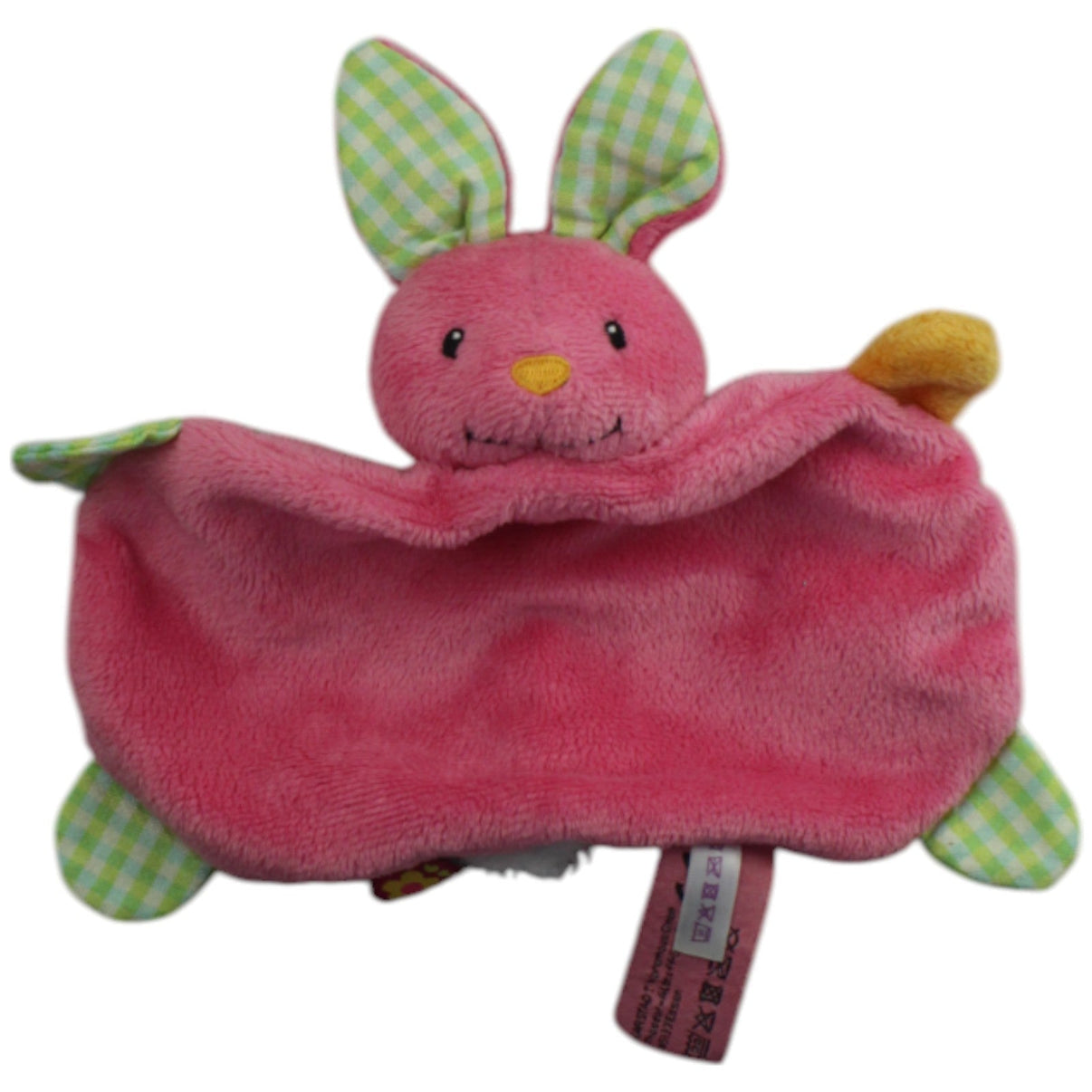 123000015451 Kuschelwuschel Pinker Hase mit grün - karierten Ohren Schmusetuch Kumpel Leo Gebraucht Kaninchen Osterhase