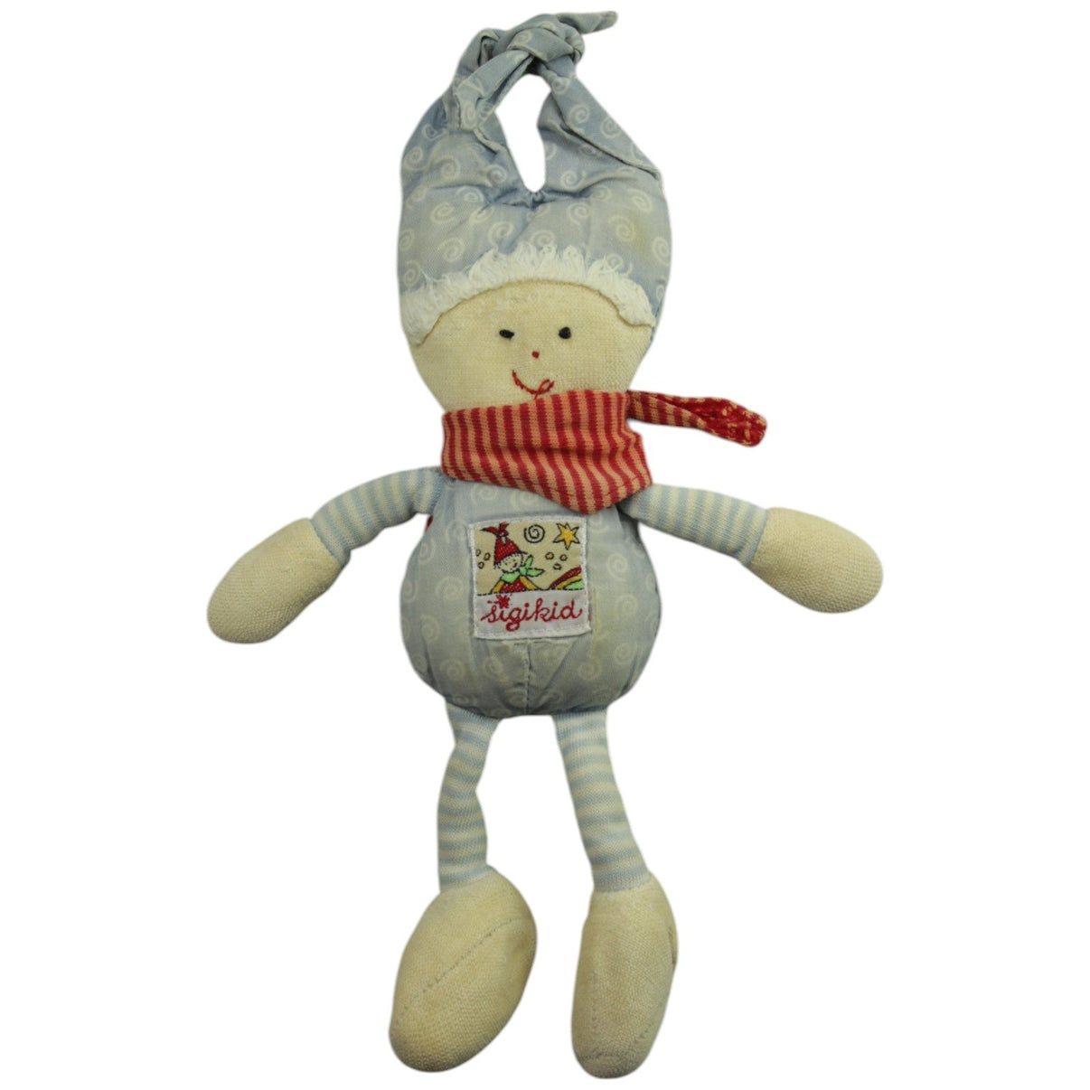 123000015589 Sigikid Wichtel mit rotem Halstuch, hellblau Puppe Kumpel Leo _Vintage_ Gebraucht Vintage