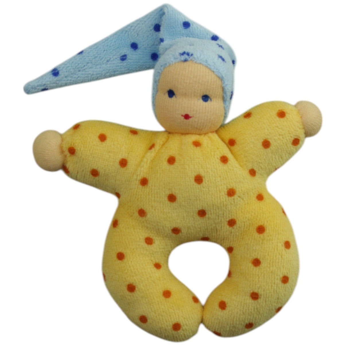123000015596 Unbekannt Püppchen mit blauer Zipfelmütze, gelb Greifling Kumpel Leo Gebraucht