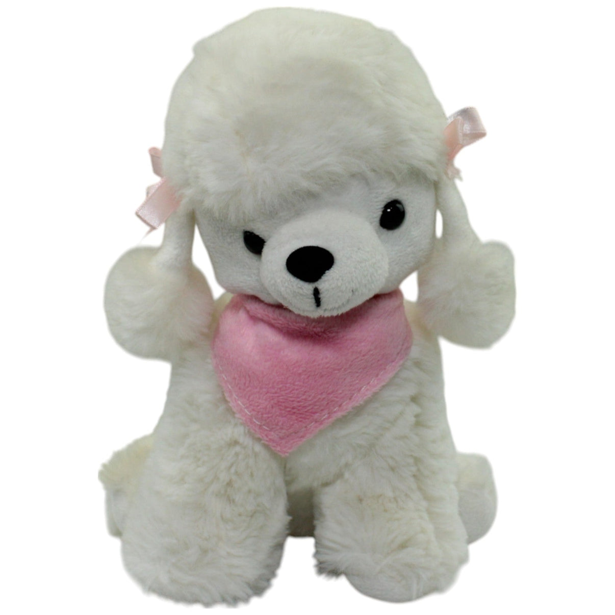 123000015860 Unbekannt Süßer Pudel mit rosa Halstuch, weiß Kuscheltier Kumpel Leo Gebraucht Hund