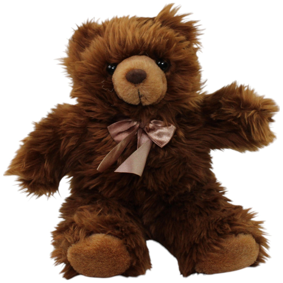 123000015864 Unbekannt Zottel Teddy mit Schleife, dunkelbraun Kuscheltier Kumpel Leo Gebraucht Teddy Teddybär
