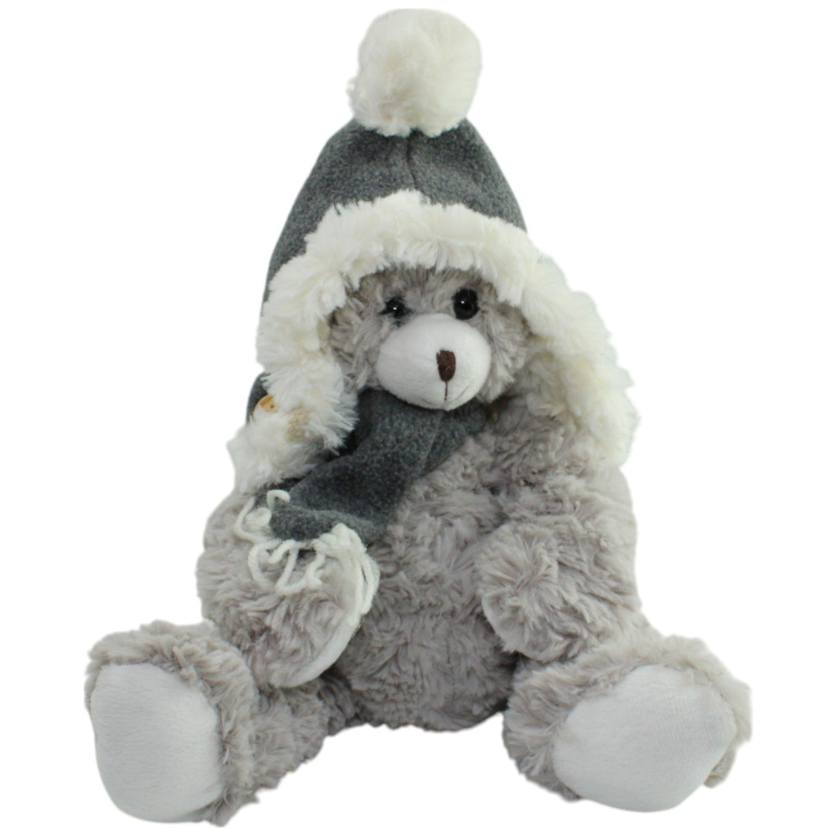 123000015975 Interlogistik Grauer Teddy mit Schal & Wintermütze Kuscheltier Kumpel Leo Gebraucht Teddy Teddybär