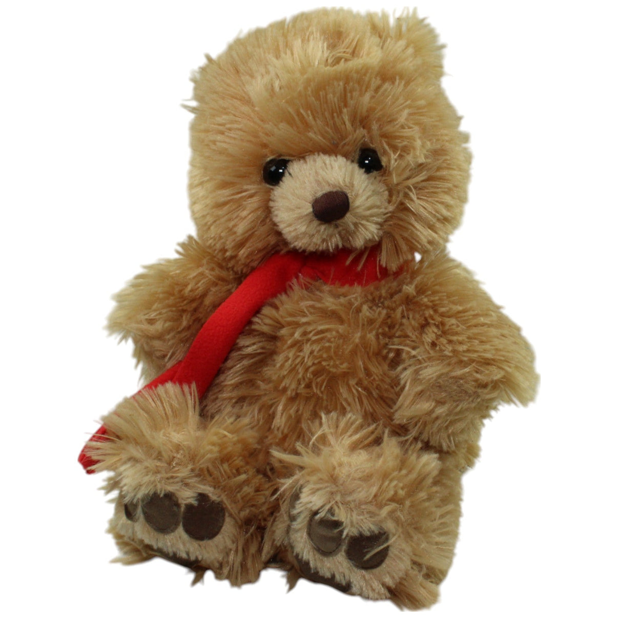 123000016137 Bauer Sitzender Teddy mit rotem Schal, hellbraun Kuscheltier Kumpel Leo Gebraucht Teddy Teddybär