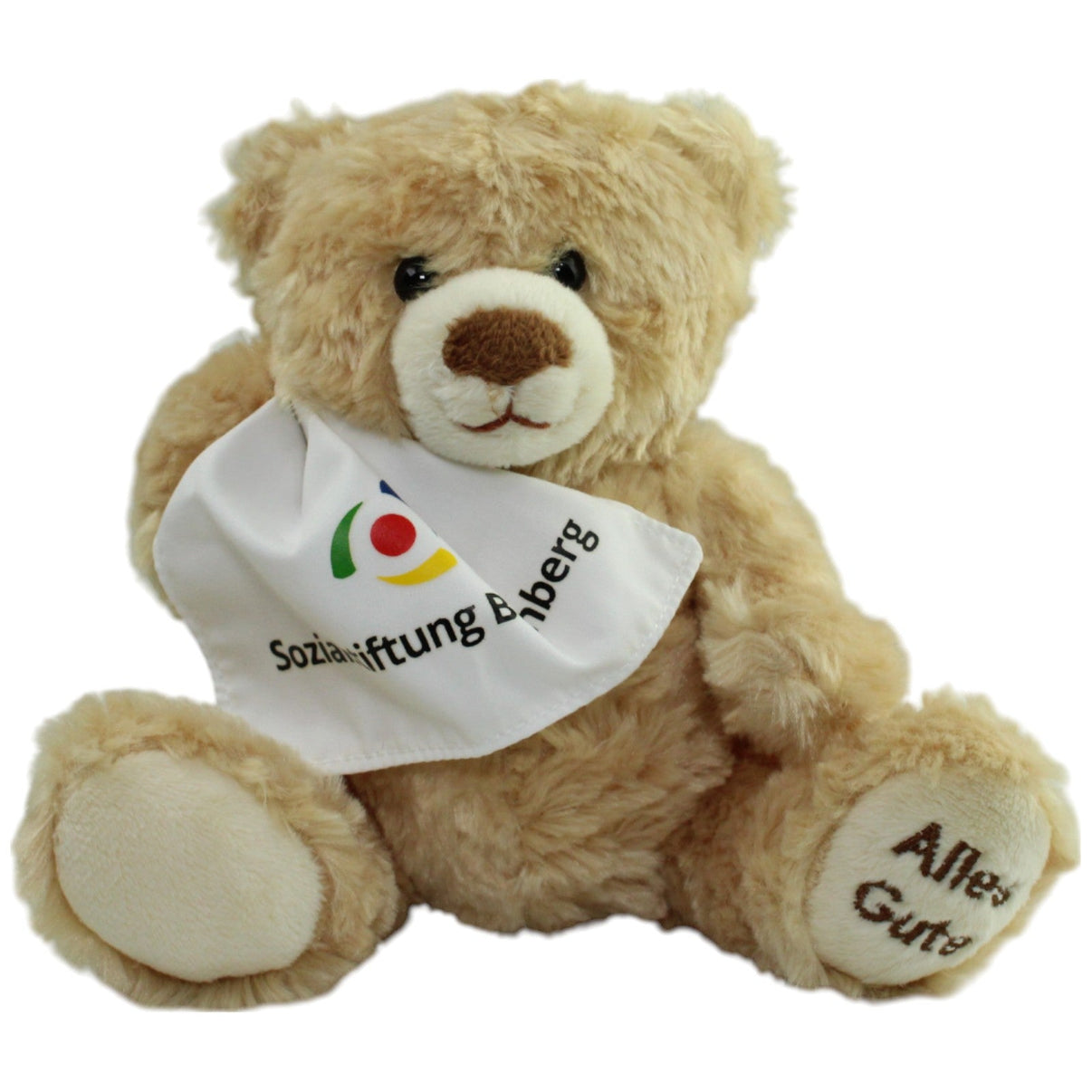 123000016180 Teddy - Hermann Kleiner Teddy mit Tuch "Sozialstiftung Bamberg", sitzend Kuscheltier Kumpel Leo Gebraucht Teddy Teddybär