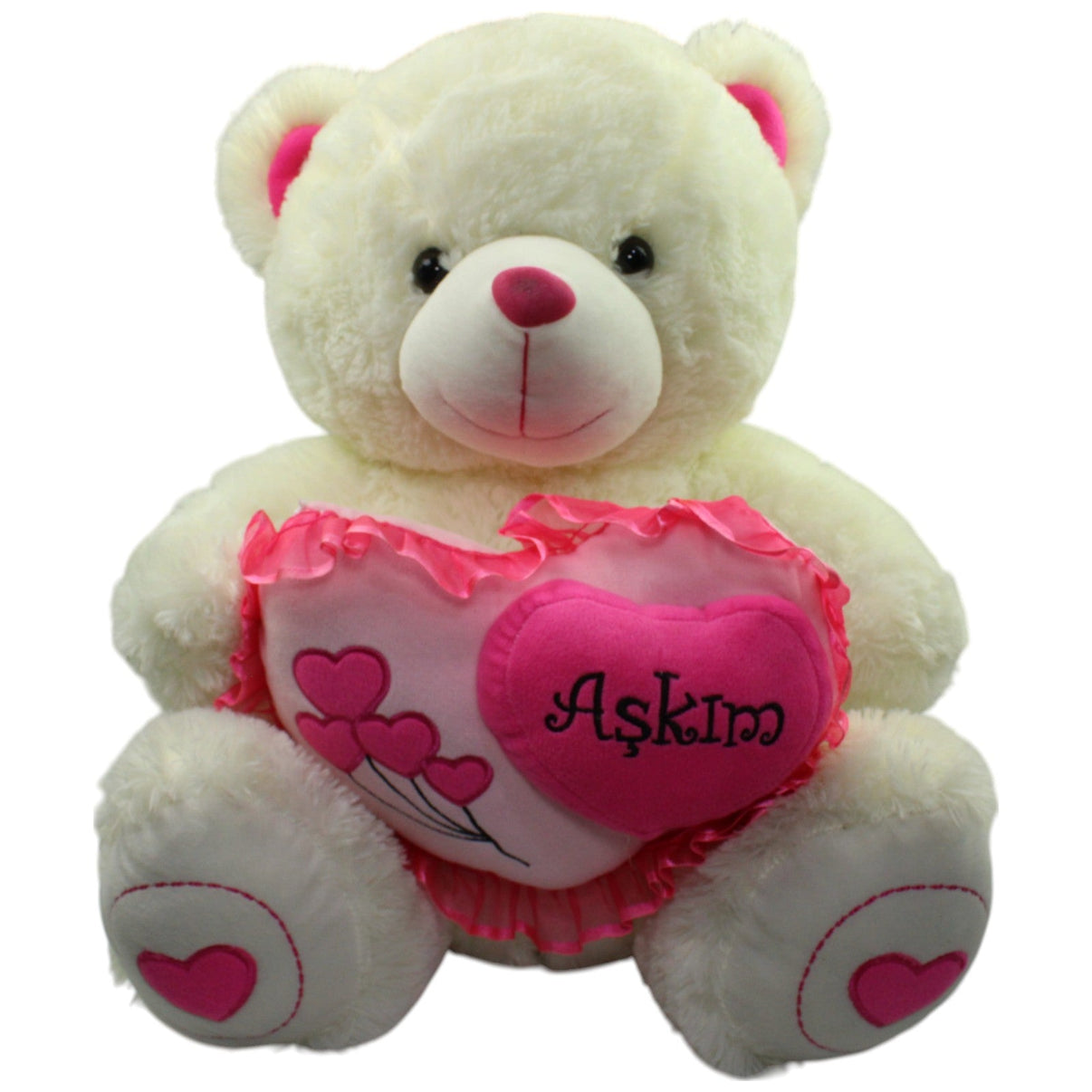123000016265 Unbekannt Weißer XL Teddybär mit Herz "Aşkım" Kuscheltier Kumpel Leo Gebraucht Teddy Teddybär