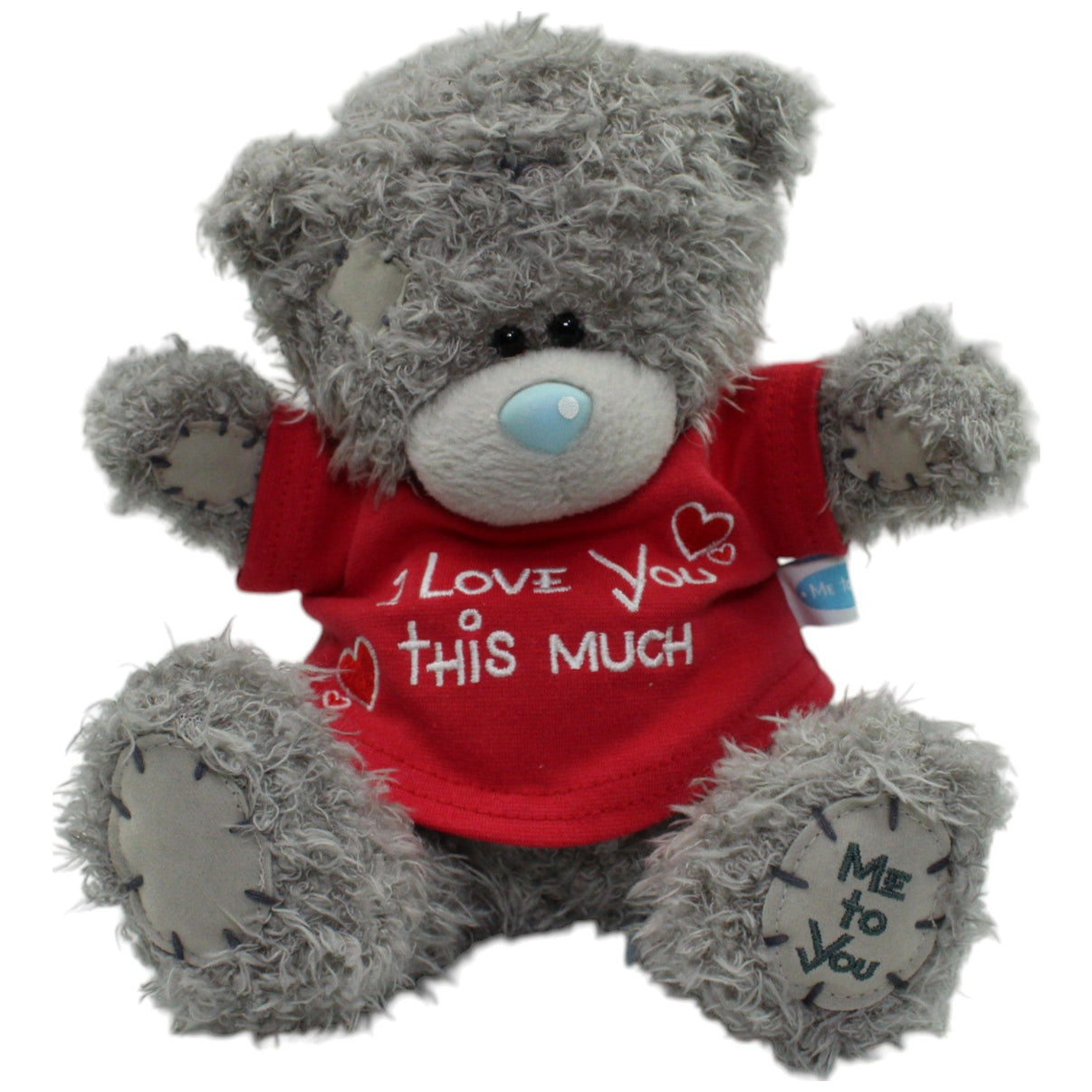 123000016272 Carte Blanche Me to You, grauer Teddy mit rotem Shirt "1 Love You this MUCH" Kuscheltier Kumpel Leo Gebraucht Teddy Teddybär