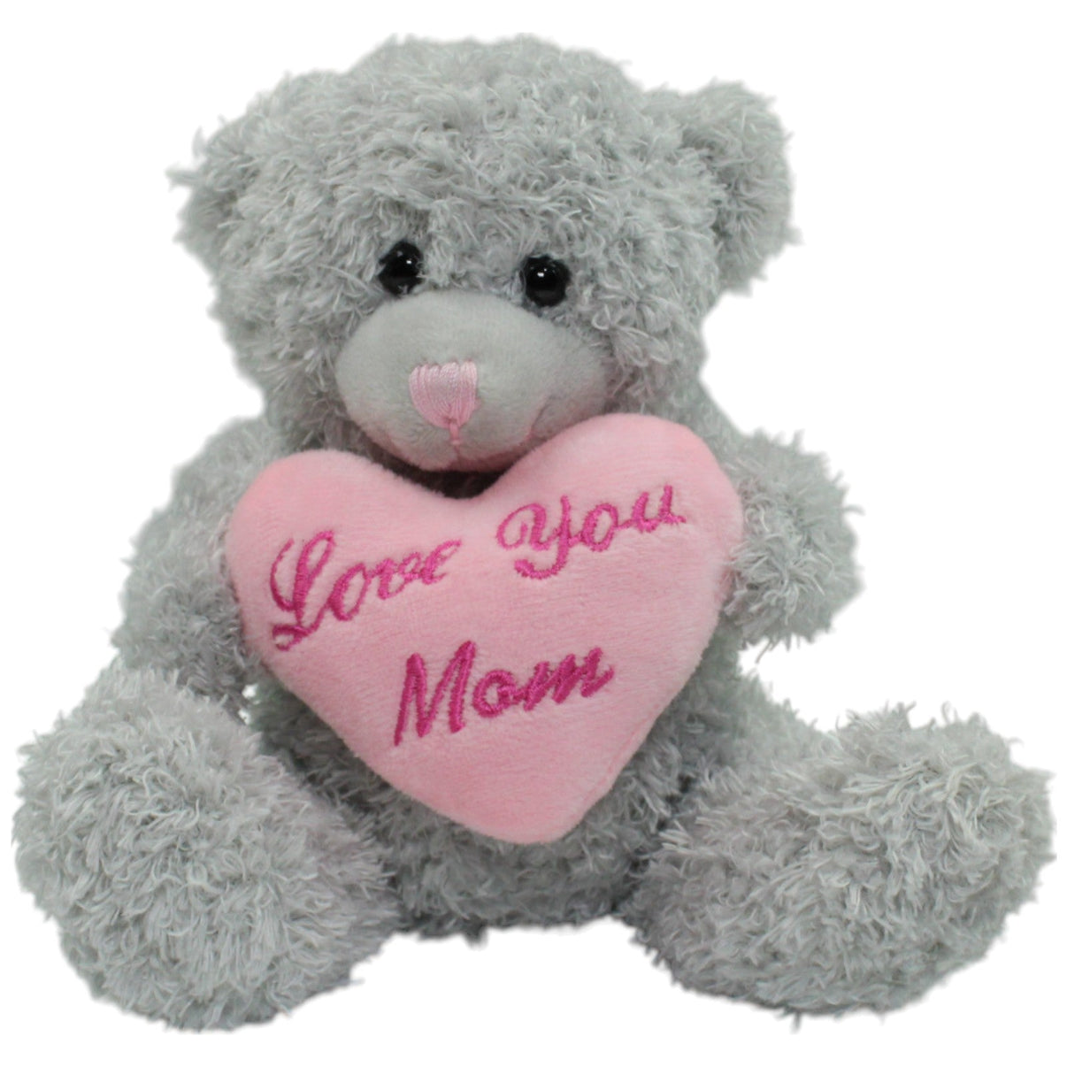 123000016442 Unbekannt Grauer Teddy mit rosa Herz "Love You Mom" Kuscheltier Kumpel Leo Gebraucht Teddy Teddybär