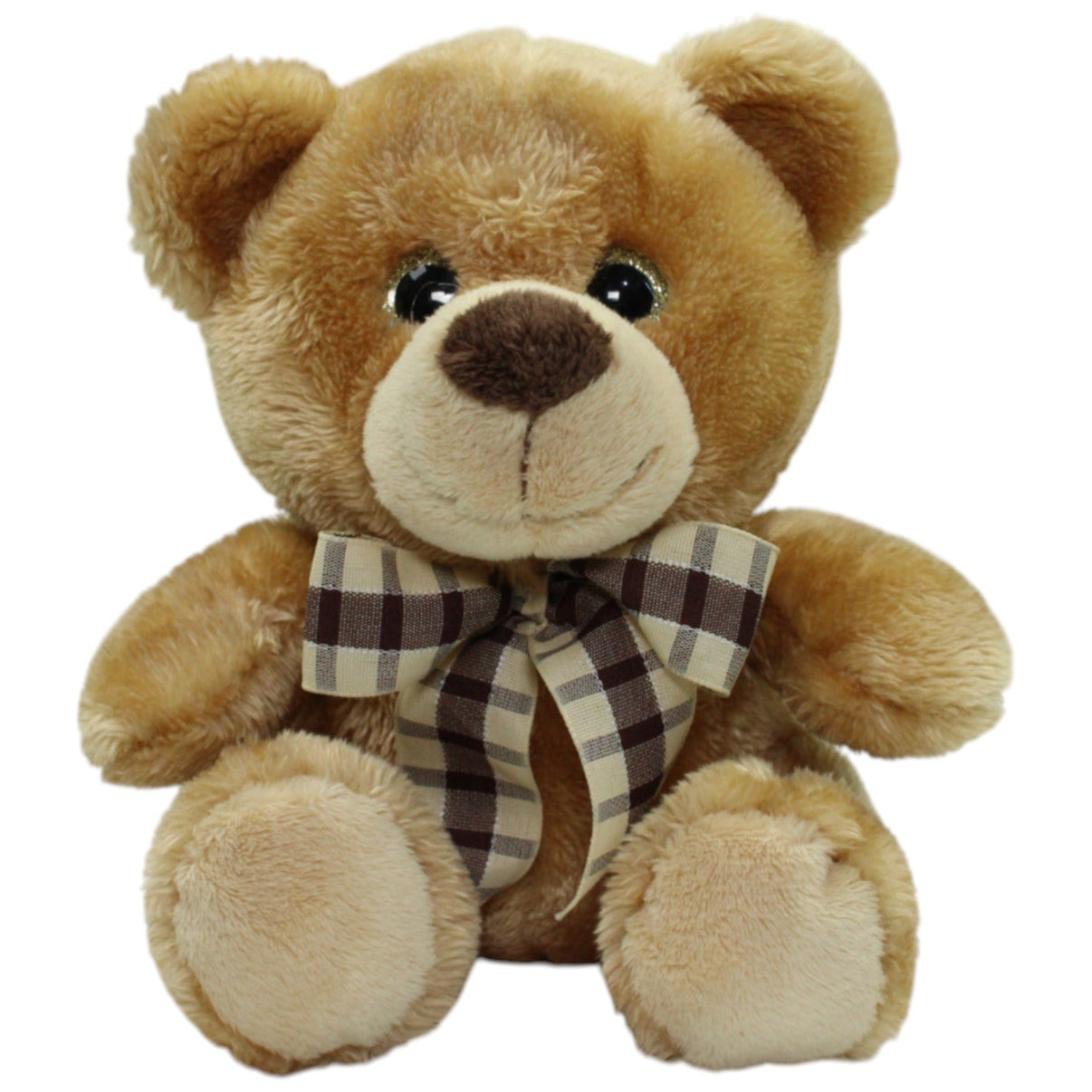 123000016868 Unbekannt Süßer Teddybär mit Schleife und Glitzer - Augen Kuscheltier Kumpel Leo 18cm Beige Braun