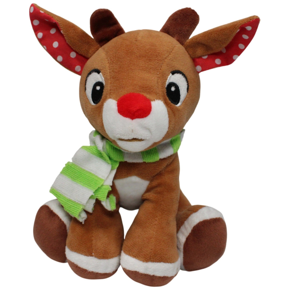 123000016953 Rakpol - Dystrybucja Rentier mit roter Nase und gestreiftem Schal Kuscheltier Kumpel Leo 22cm Braun Gebraucht