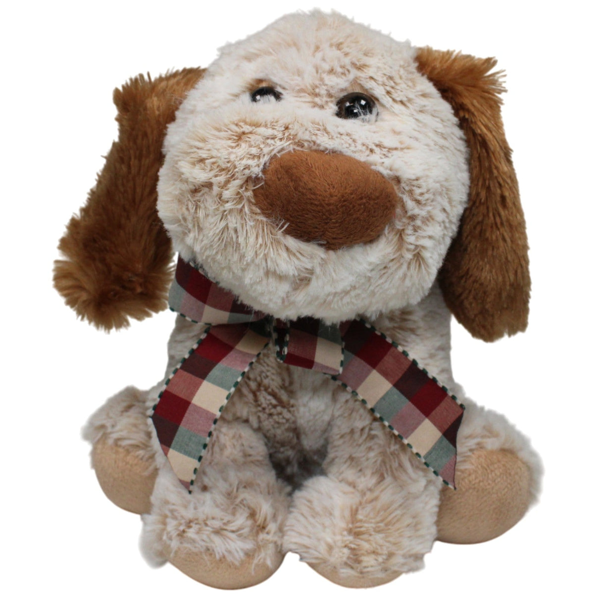123000017040 Unbekannt Süßer Hund mit karierter Schleife Kuscheltier Kumpel Leo 25cm Beige Braun